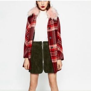 Zara ZIP front olive suede retro mini skirt Large